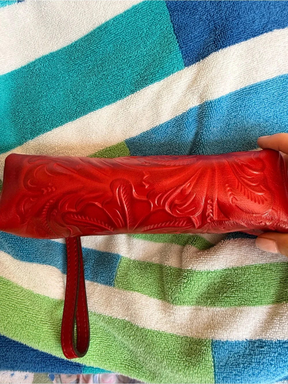 Patricia Nash Red Embossed Leather Cosmetic Case
